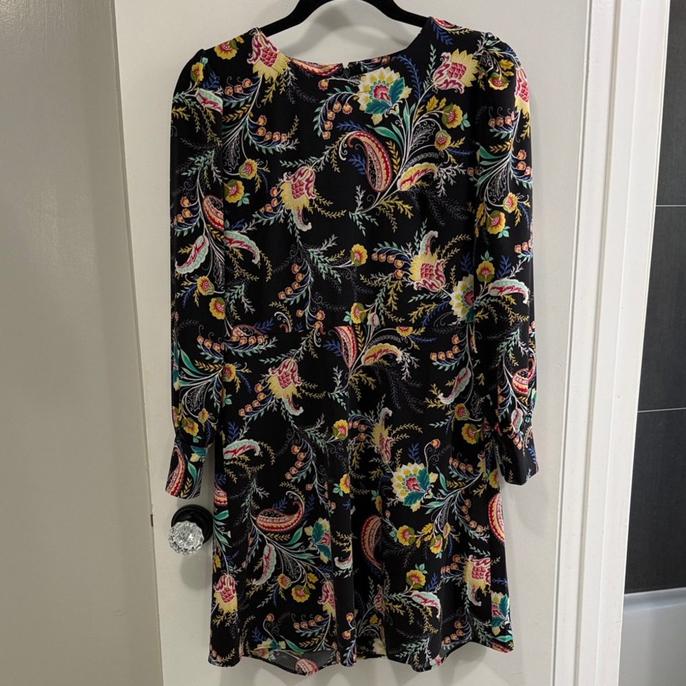 LOFT Black Floral Long Sleeve Dress 6 Petite